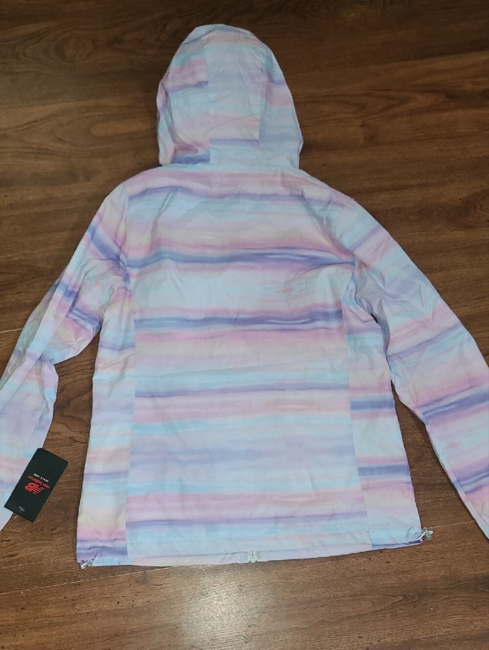 New Balance Womens Pastel Multi-Stripe Hooded Raincoat Size M - Picture 11 of 16